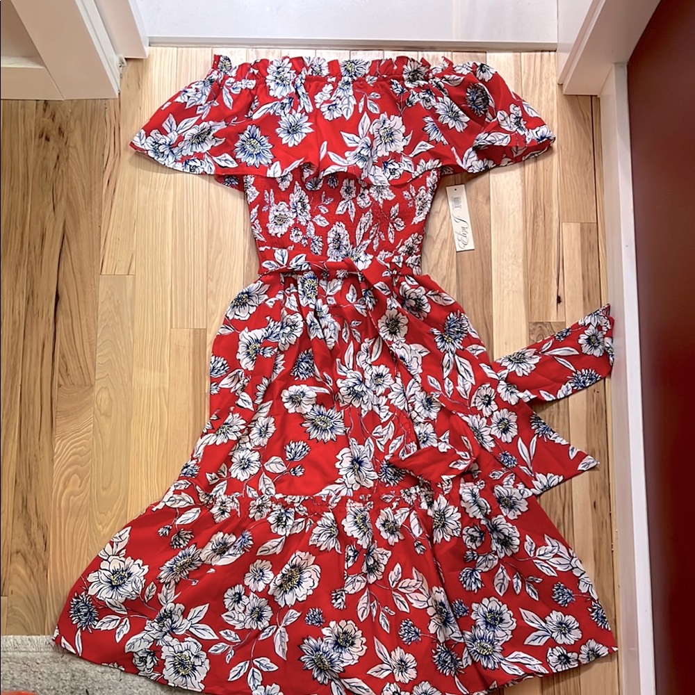 Eliza J Red and White Floral Dress